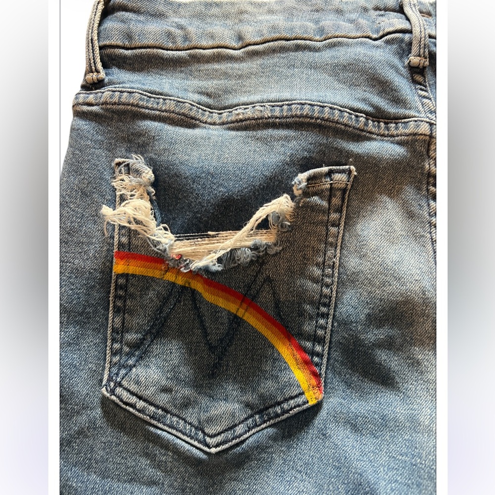 MOTHER High Waisted‎ Looker Ankle Chew Jeans 31 Rainbow Pocket - Picture 8 of 9